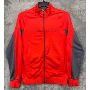Under Armour Men's Track Jacket Sz L‎ Orange Gray Full Zip Athletic Loose Fit